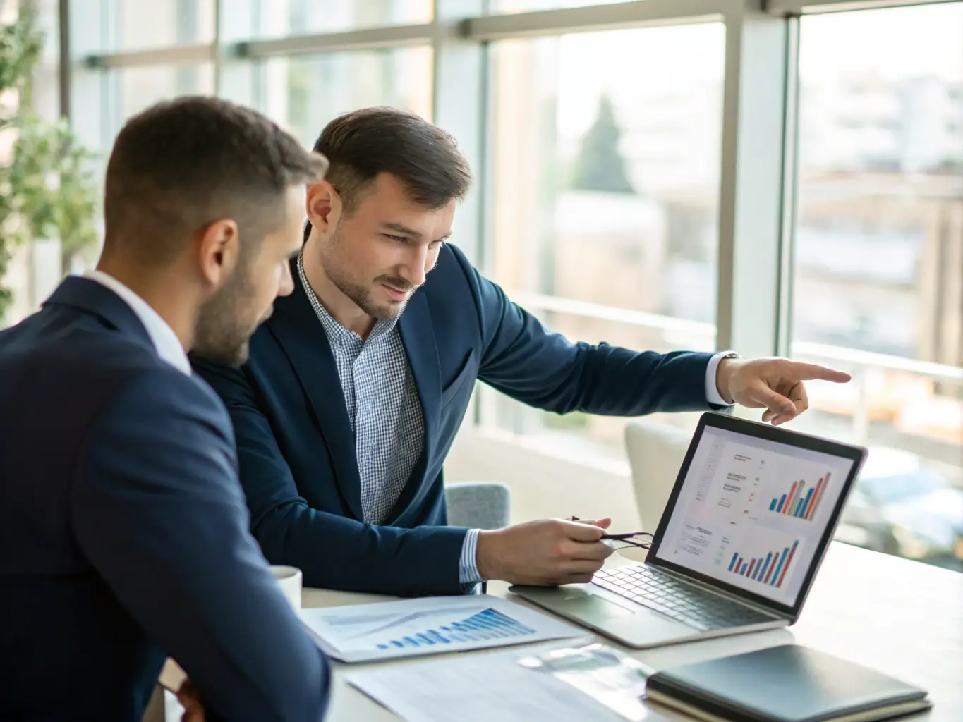 Consultant discussing operational strategies with a small business owner.