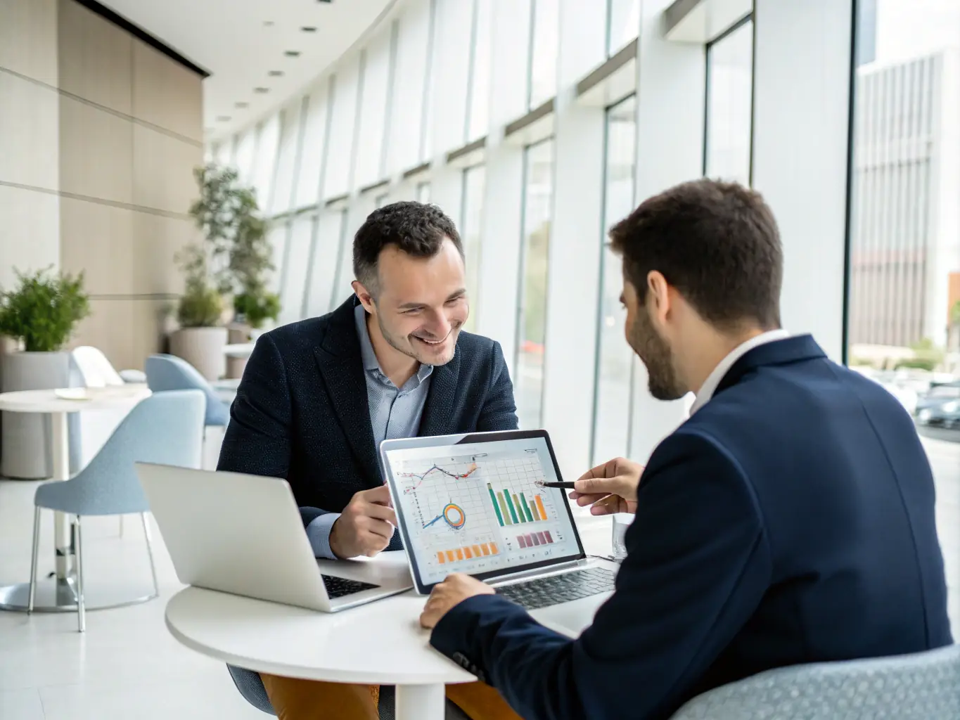 Consultant analyzing business processes with a client.